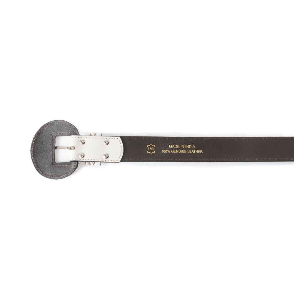 Myra Talon High Ivory Tooled Leather Belt for Women - Statement Rodeo Buckle with Western Embossed Floral Design