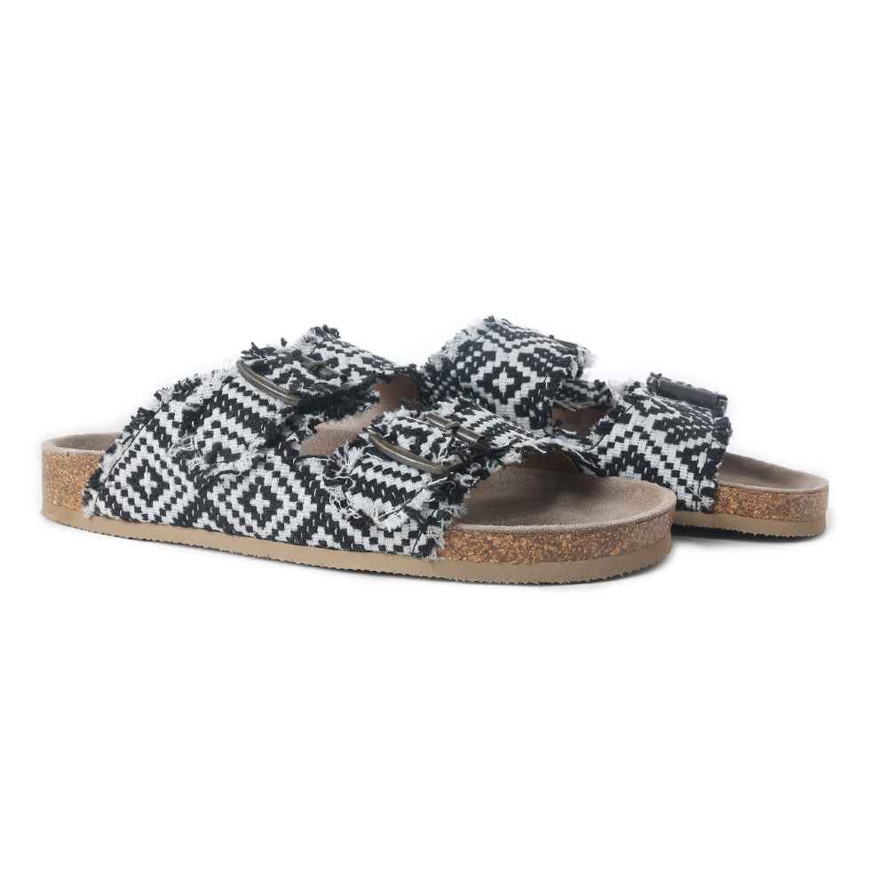 Ridge Denim Sandals in Black & White