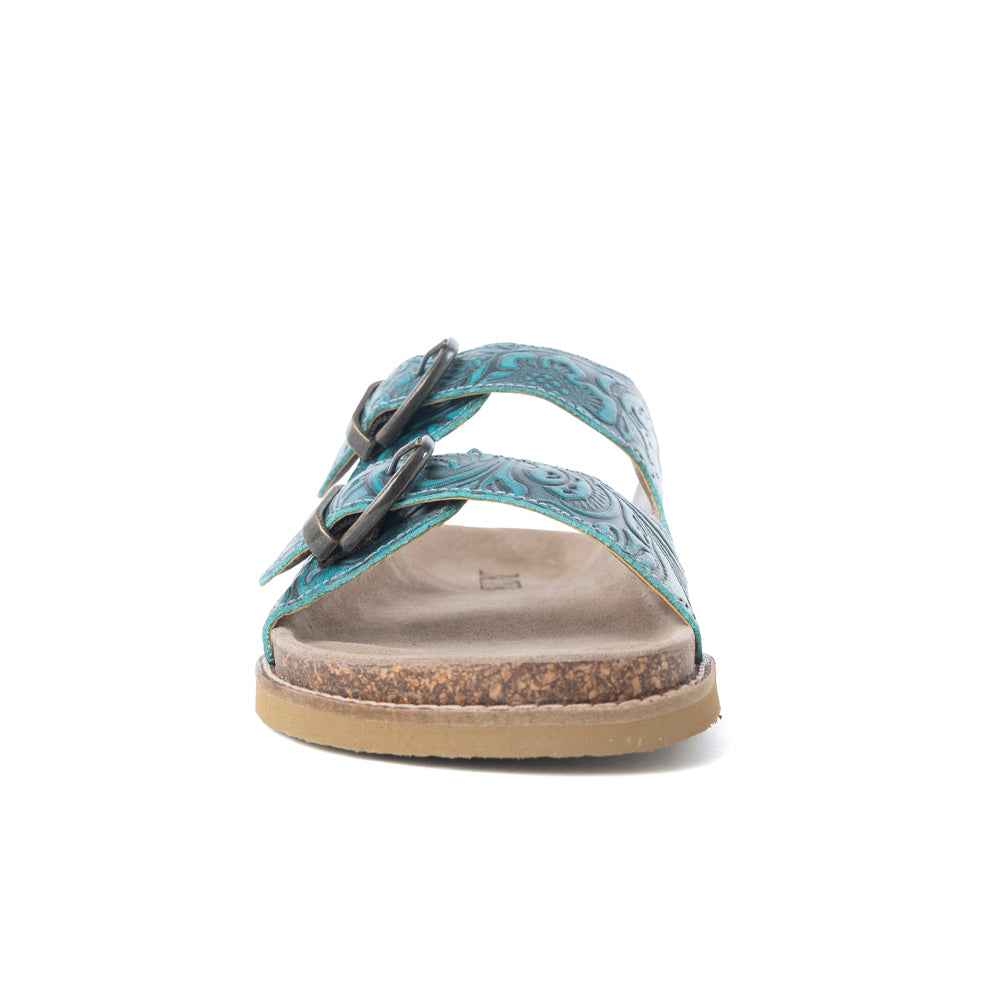 Myra Prairie Wind Embossed Leather Sandals in Western Jade