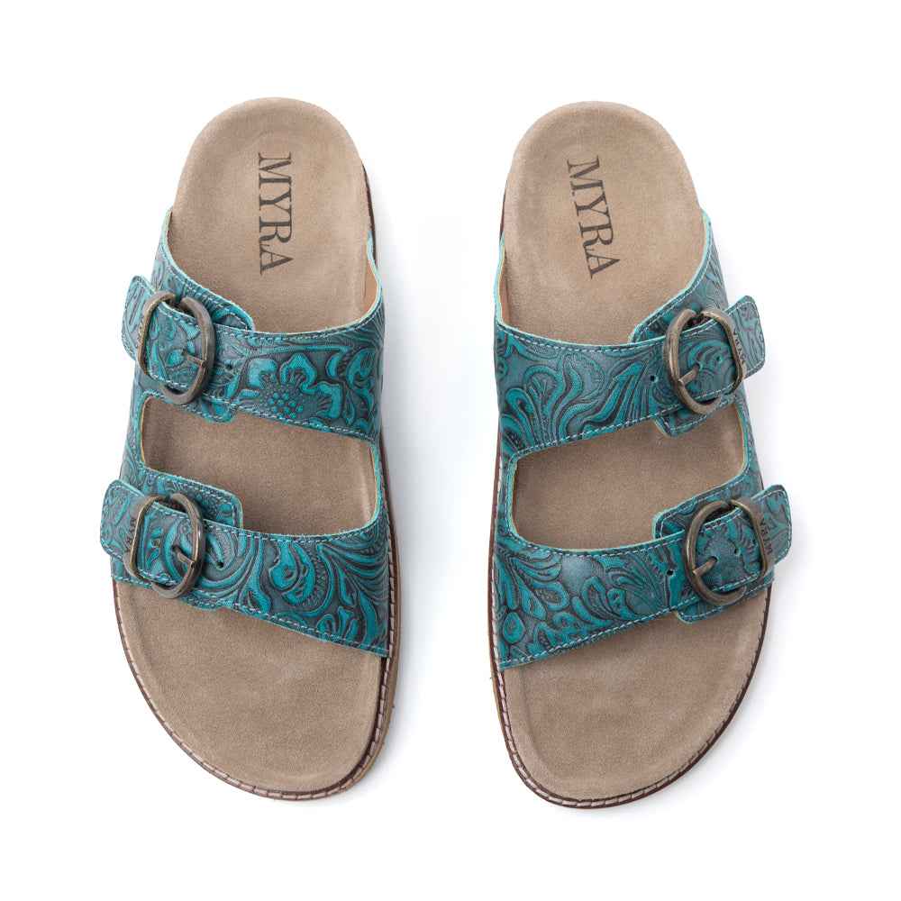 Myra Prairie Wind Embossed Leather Sandals in Western Jade