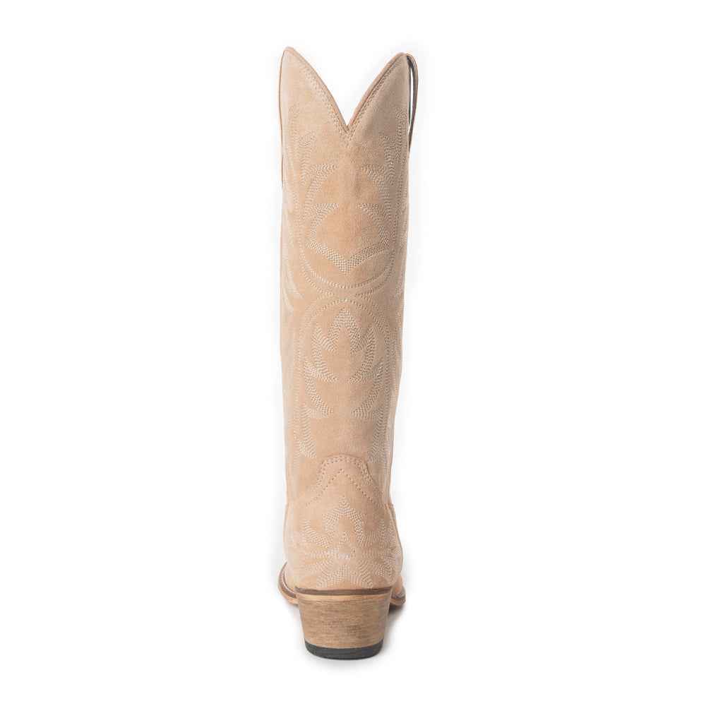 Midnight Trail Embroidered Leather Boots in Shadow Beige