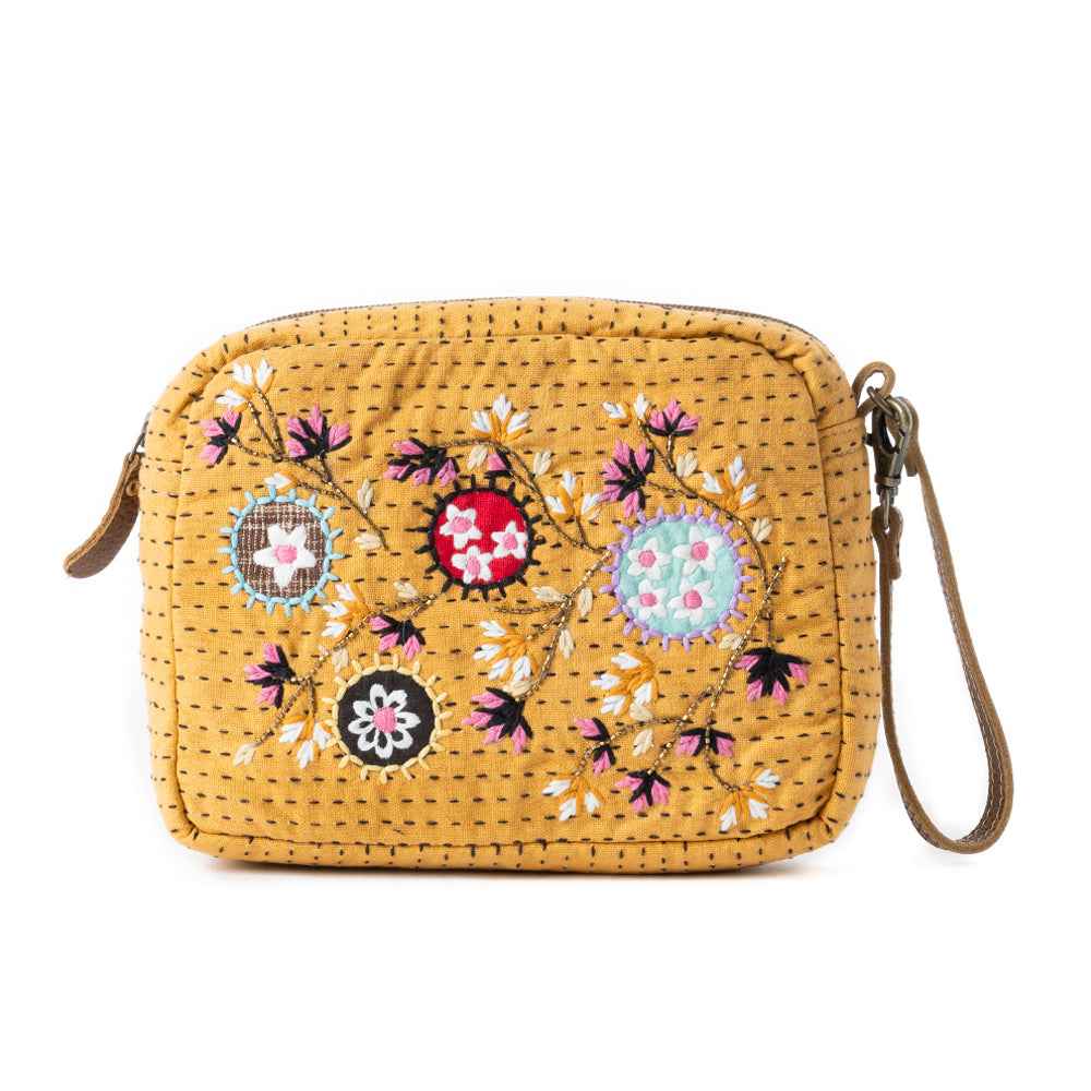 Daisy Pop Woven Pouch in Marigold Yellow