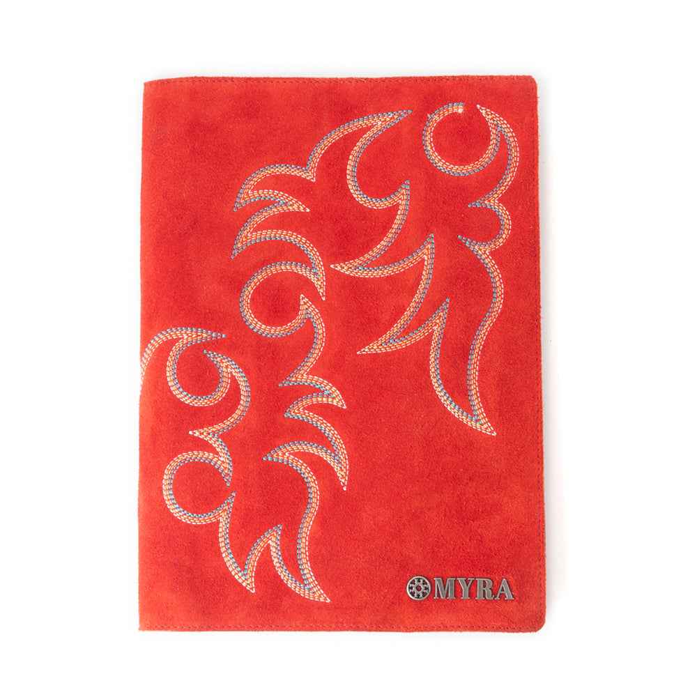 Texas Blaze Embroidered Leather Diary in Scarlet Red
