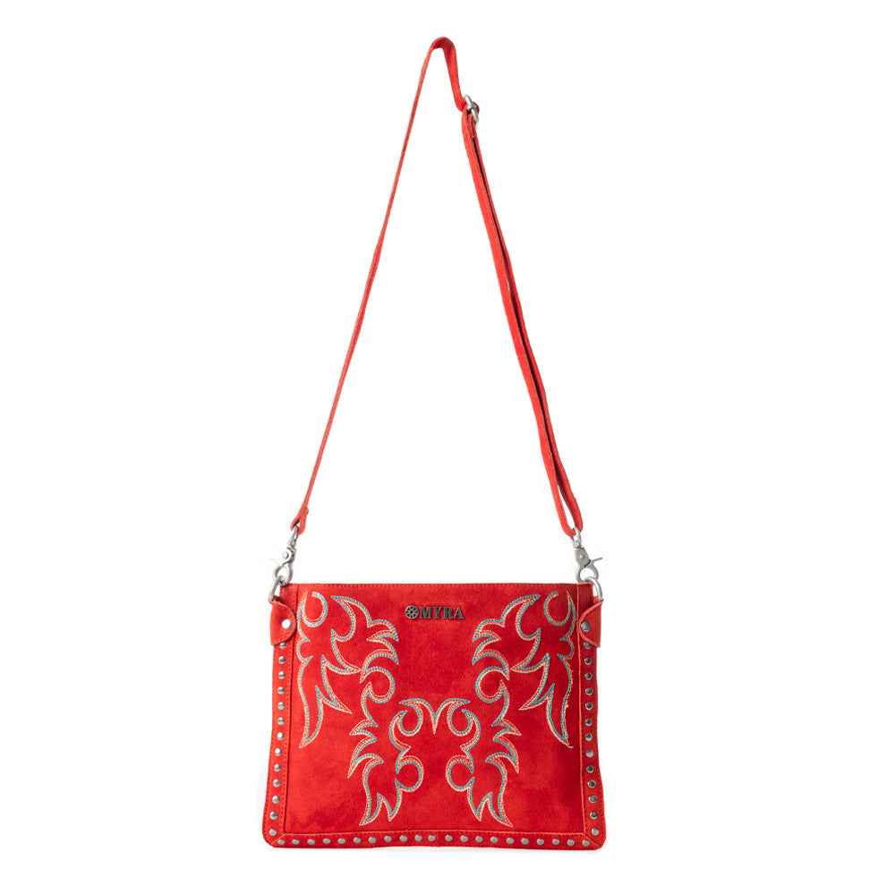 Myra Texas Rose Embroidered Leather Sling Bag for Women Suede Finish with Silver Studded Detail