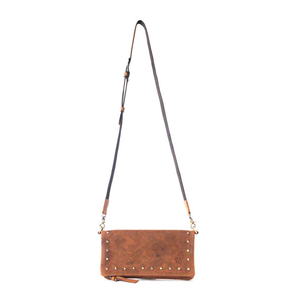 Yellowstone Palisade Clutch Bag with Rivets in Amber
