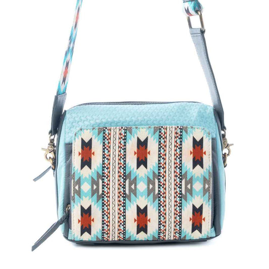 Myra Pueblo Charm Aztec Crossbody Bag in Frontier Blue