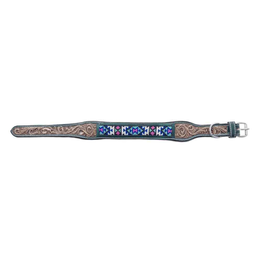 Turquoise Blossom Western Dog Collar in Brown