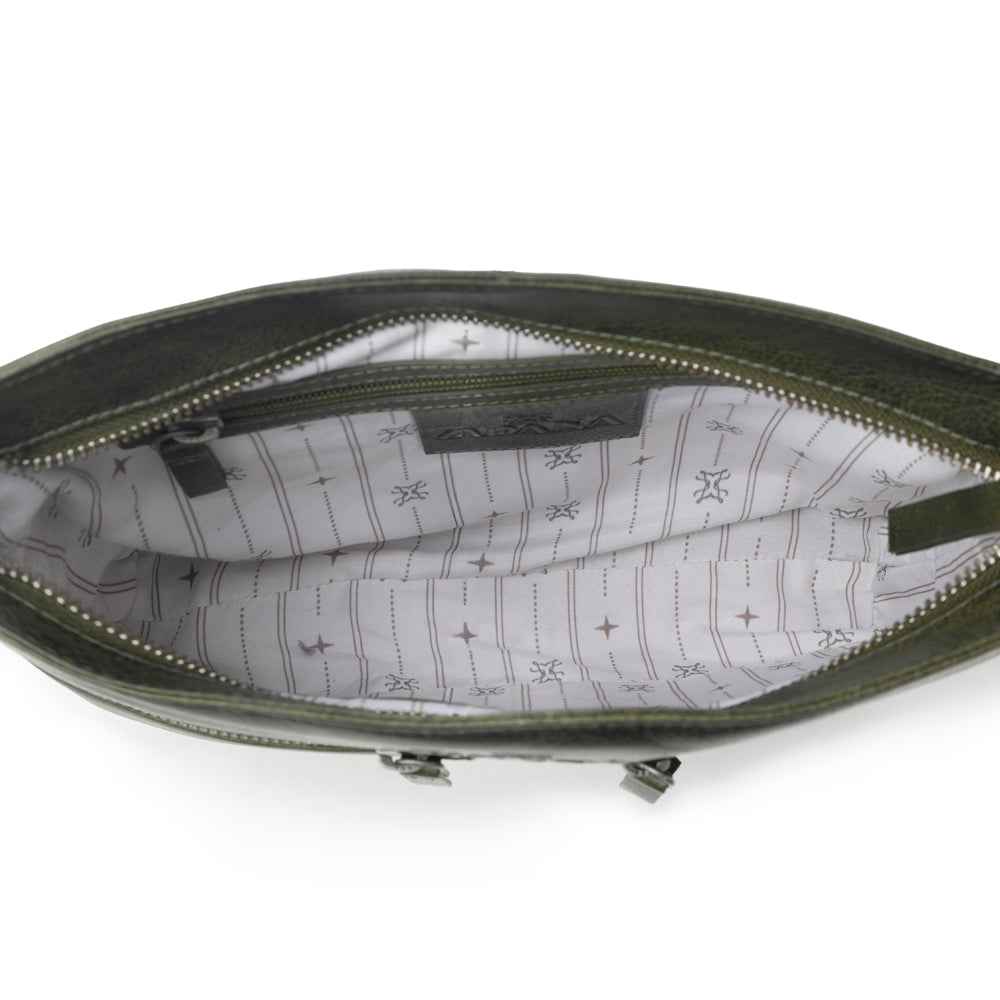 Myra Zidana El Paso Twin Veg Tanned Leather Crossbody Bag in Olive Grove