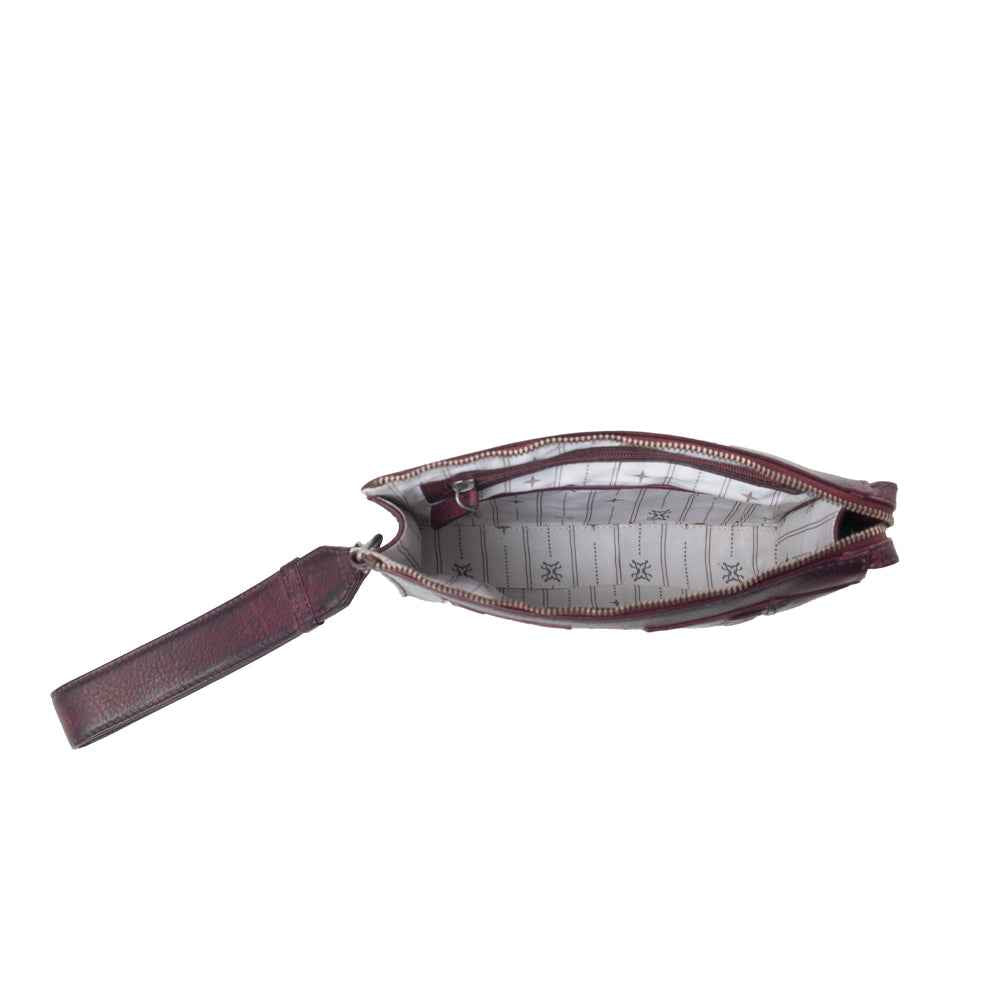 Myra Zidana Bandera Ridge Veg Tanned Leather Wristlet in Dusty Rose