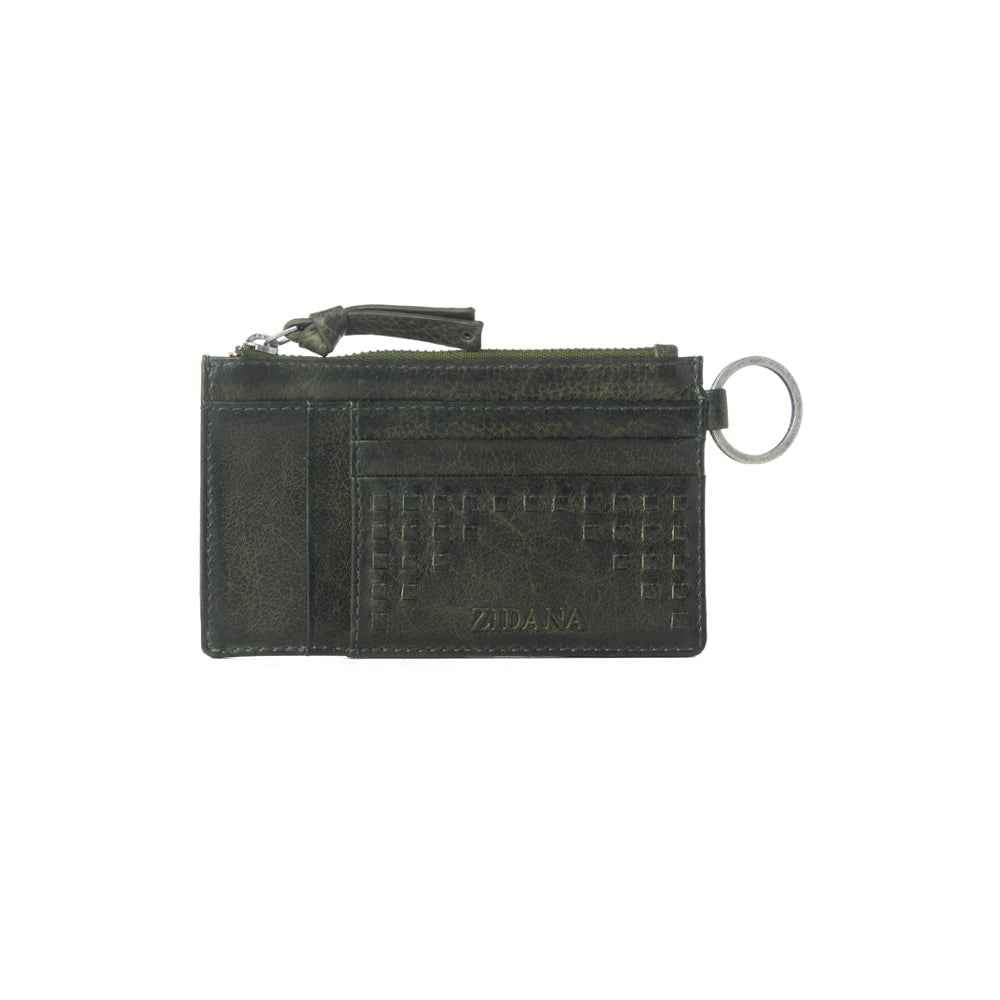 Myra Zidana Vino Braided Veg Tanned Leather Wallet in Moss Noir