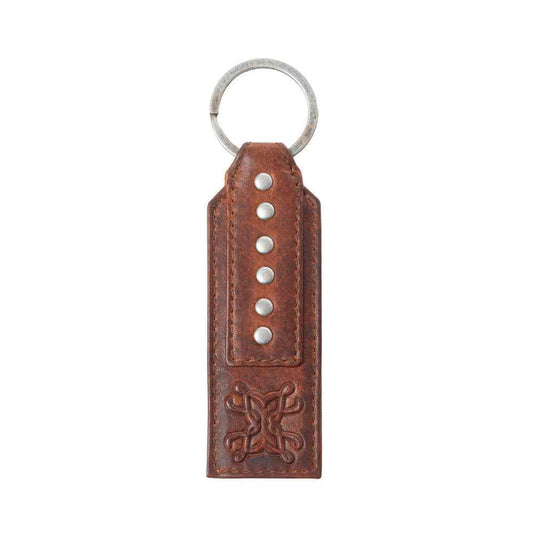Myra Zidana Highland Studded Veg Tanned Leather Keyfob in Crimson Dust