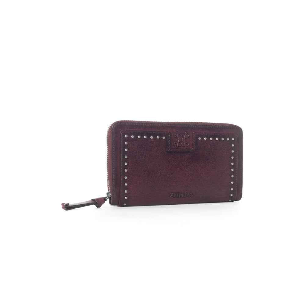 Myra Zidana Astra Studded Veg Tanned Leather Wallet in Mulberry Dusk