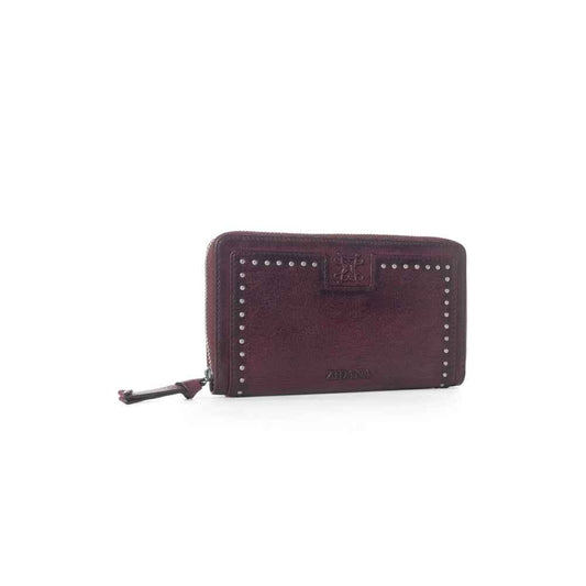 Myra Zidana Astra Studded Veg Tanned Leather Wallet in Mulberry Dusk