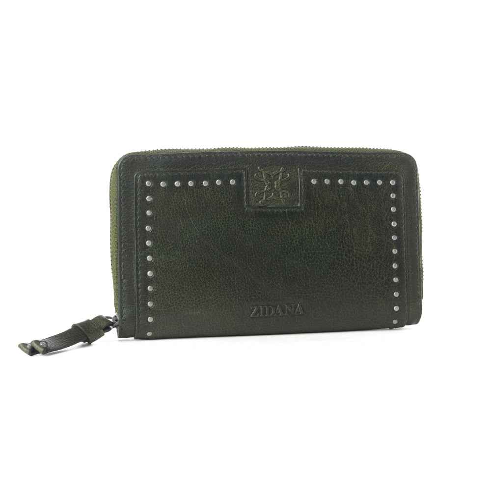 Myra Zidana Astra Studded Veg Tanned Leather Wallet in Velvet Moss