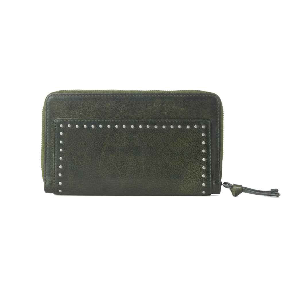 Myra Zidana Astra Studded Veg Tanned Leather Wallet in Velvet Moss