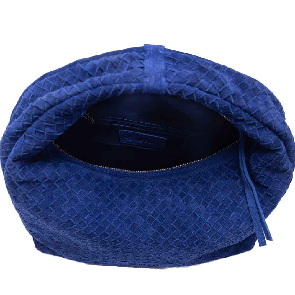 Myra Saddle Weave Genuine Suede Leather Bag in Royal Blue