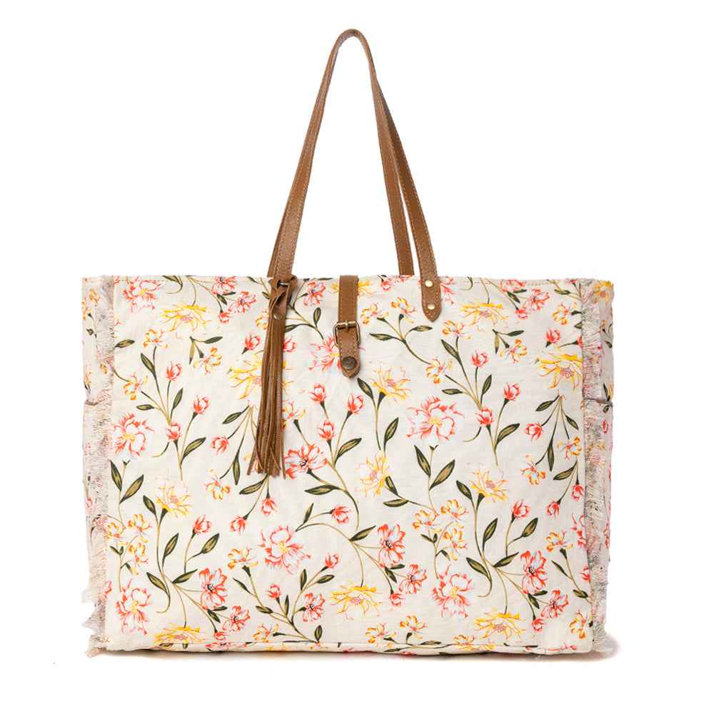 Myra Brookside Cotton & Leather Weekender Bag in Blush Cream