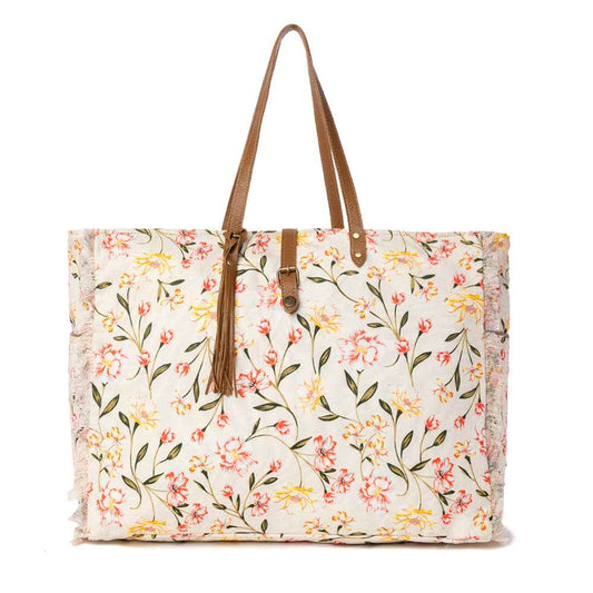 Myra Brookside Cotton & Leather Weekender Bag in Blush Cream