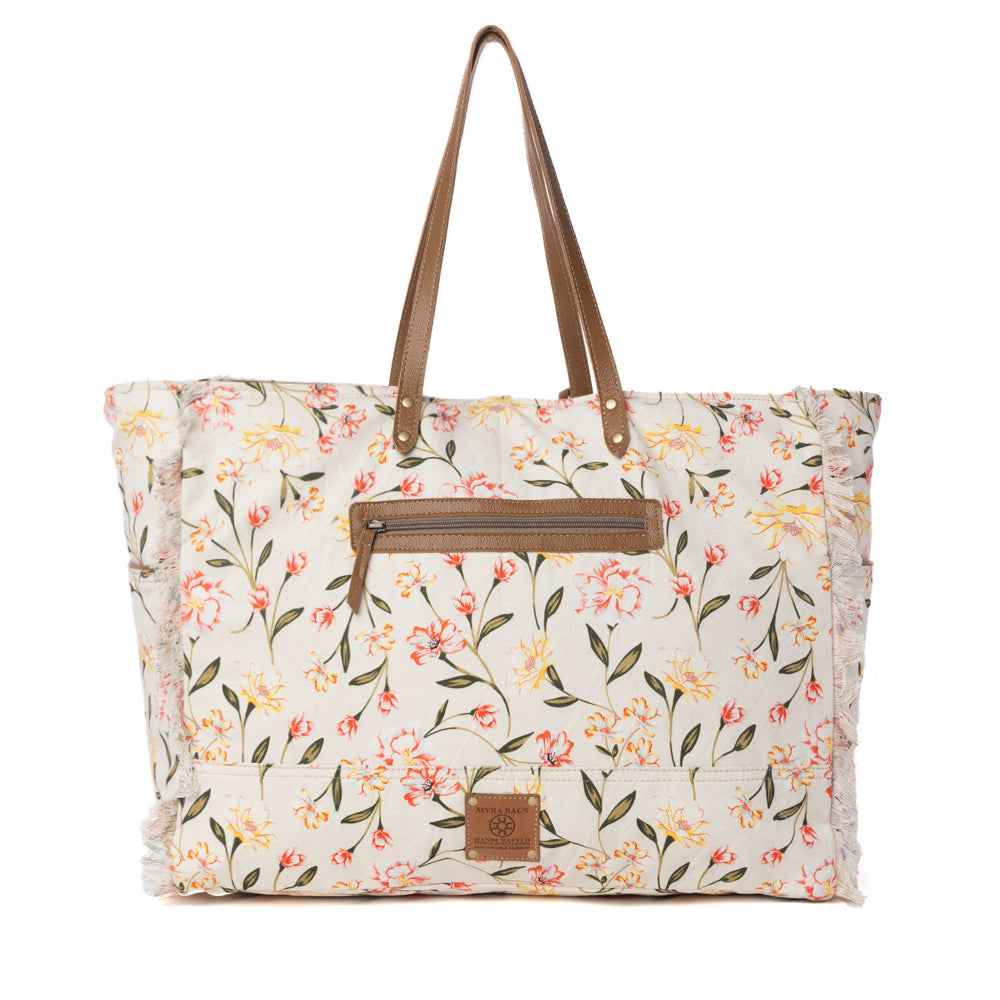 Myra Brookside Cotton & Leather Weekender Bag in Blush Cream