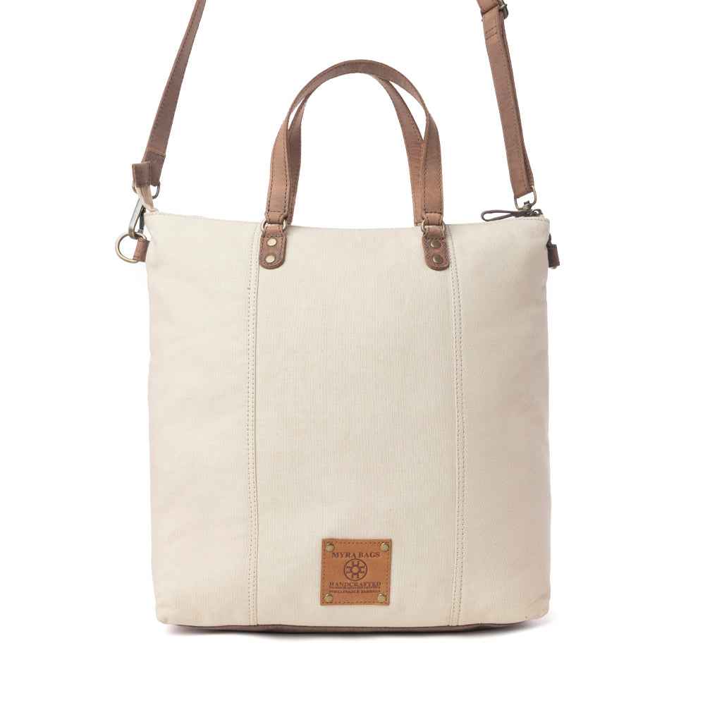 Myra Sunfield Haven Cotton & Leather Tote Bag in Timber Cream