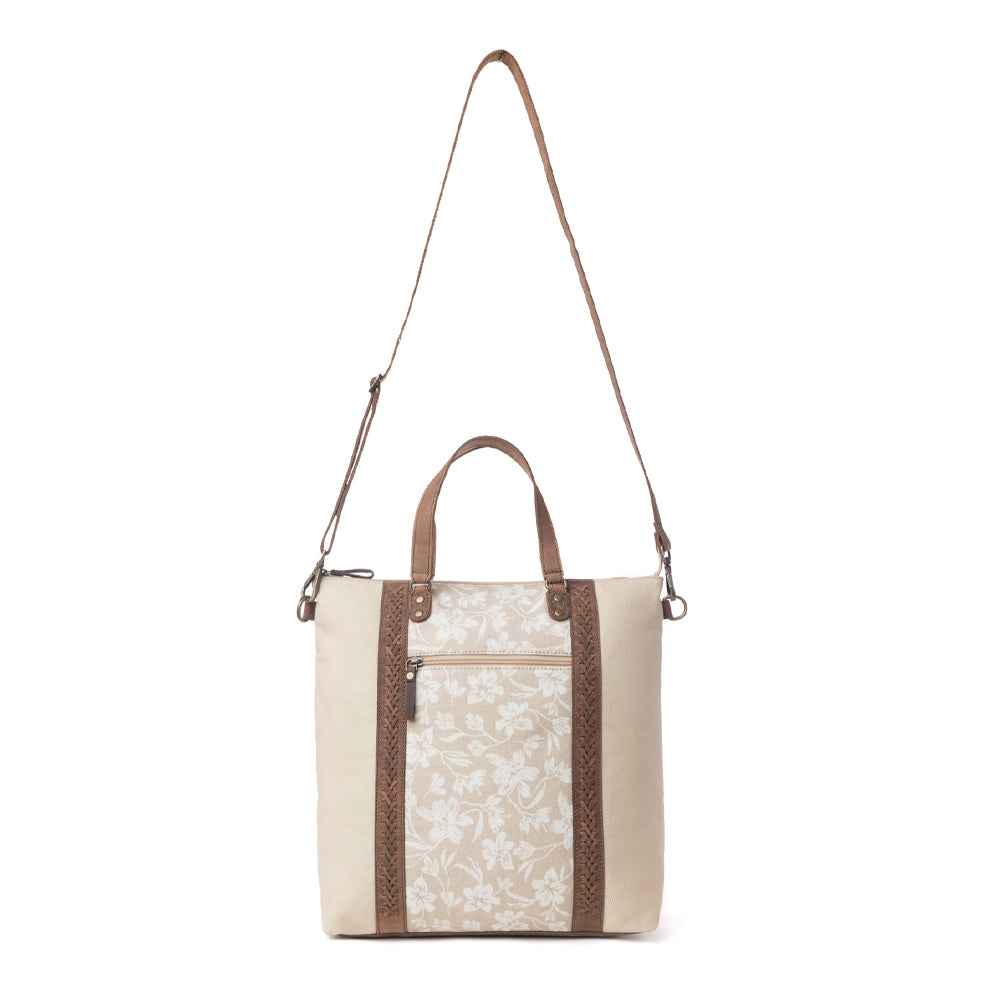 Myra Sunfield Haven Cotton & Leather Tote Bag in Timber Cream