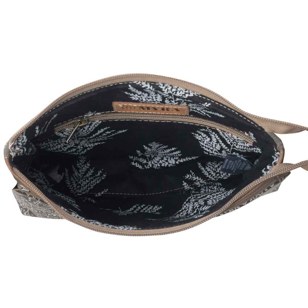 Myra Wildprint Trail Vintage Crossbody Bag for Women in olive with tile detail