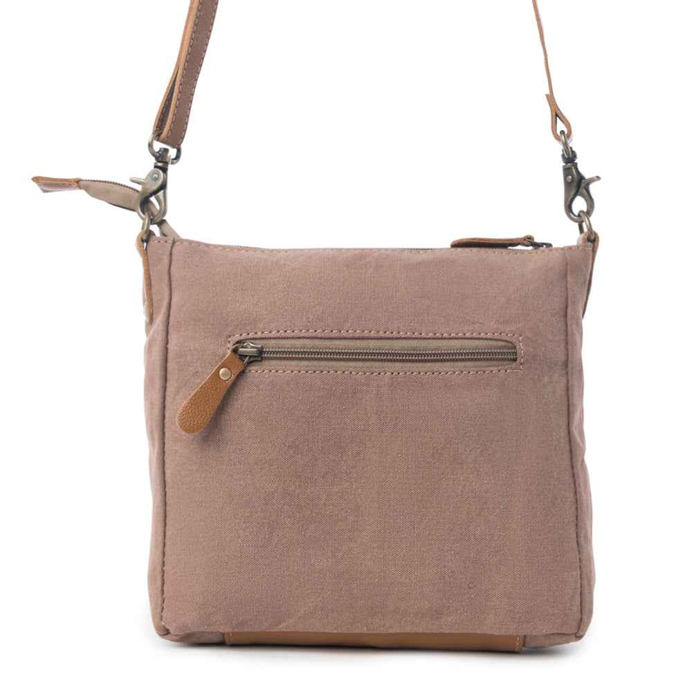 Myra Dizzy Circle Leather Shoulder Bag for Women Sunburst Floral Print, Adjustable Strap, Rustic Everyday Companion