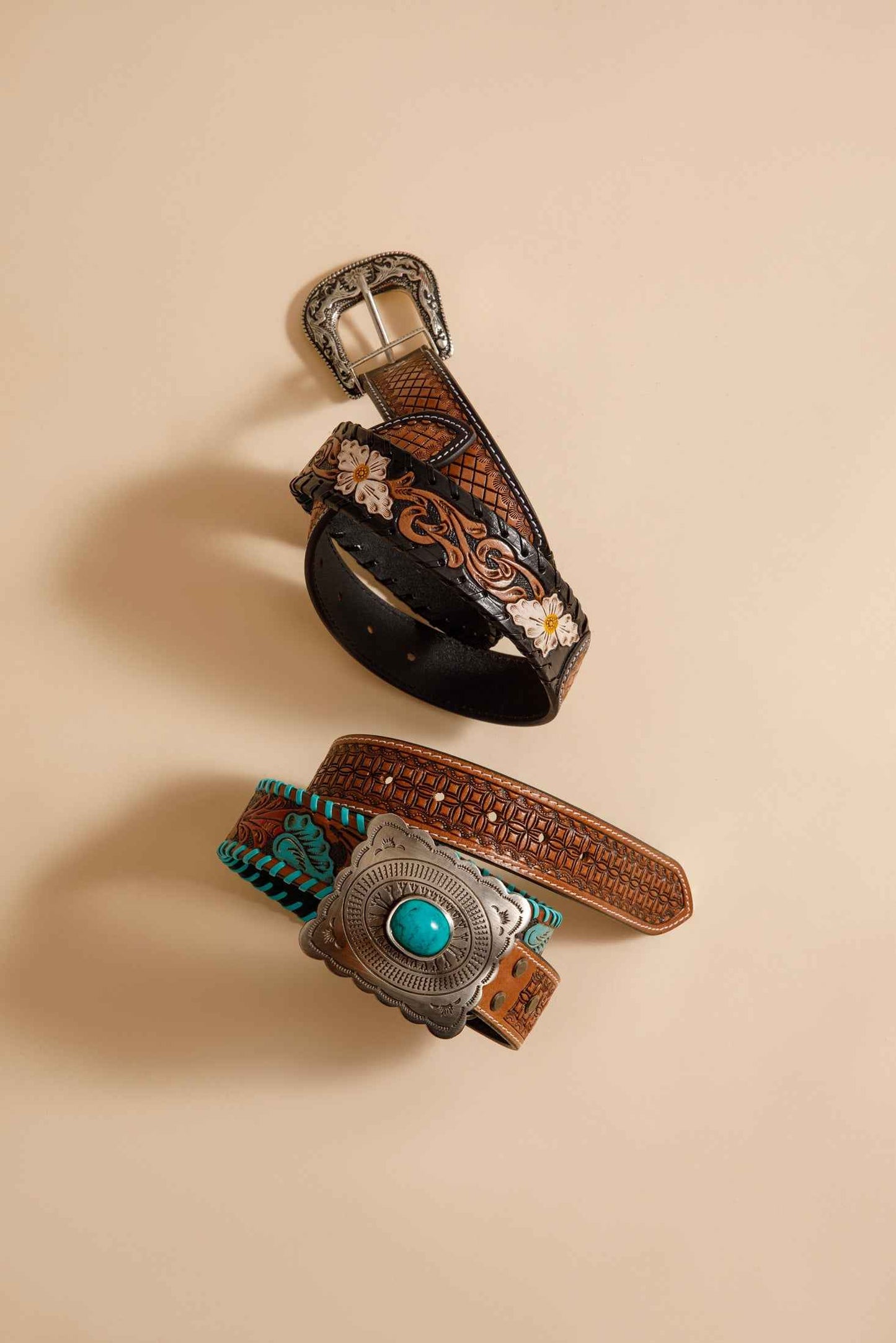 Tropical Forest Hand-Tooled Leather Women's Belt