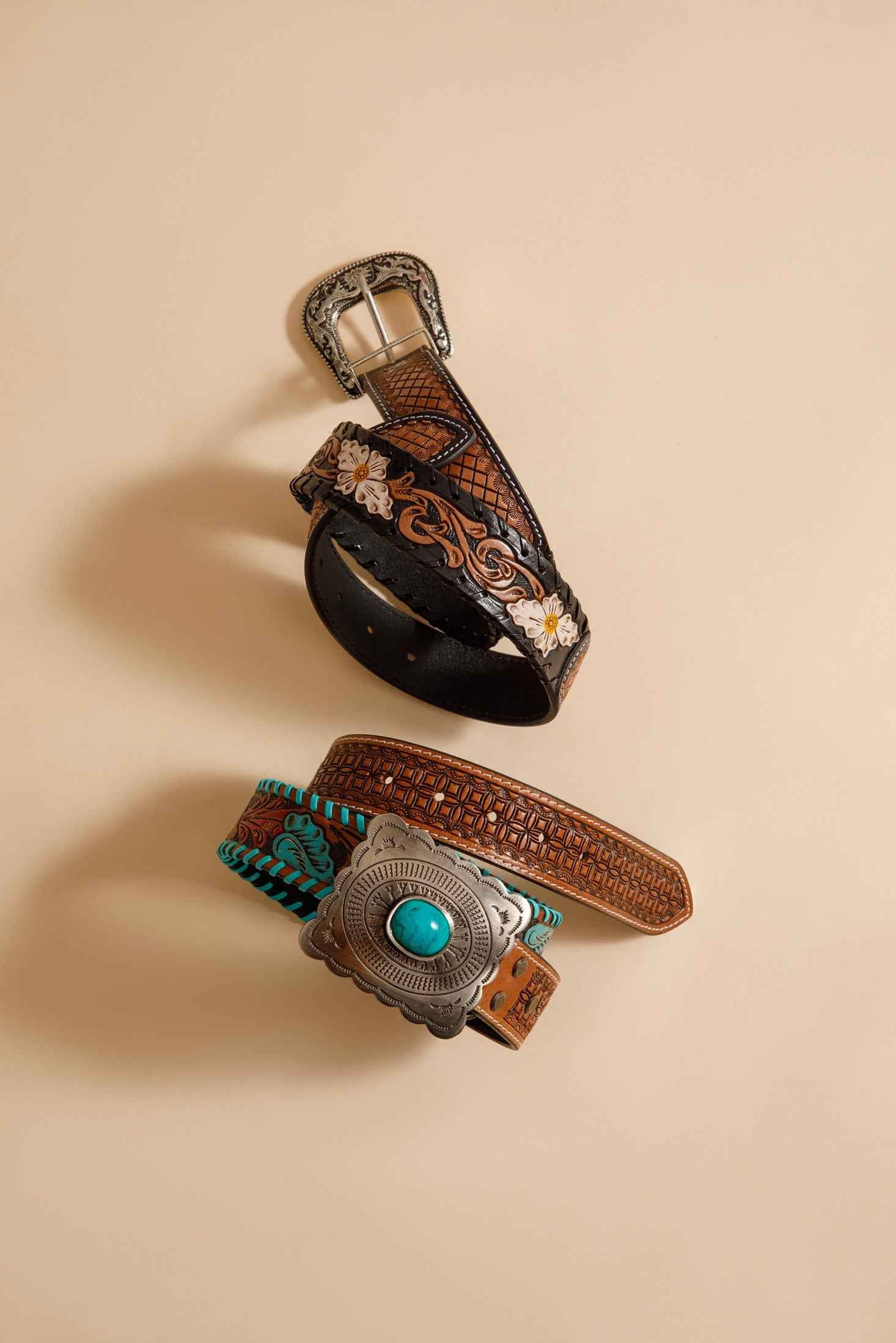 Tropical Forest Hand-Tooled Leather Women's Belt