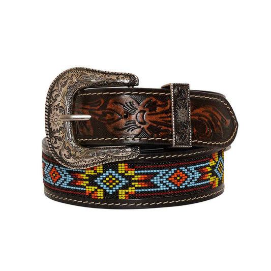 Polychrome Hand-Tooled Leather Women's Belt