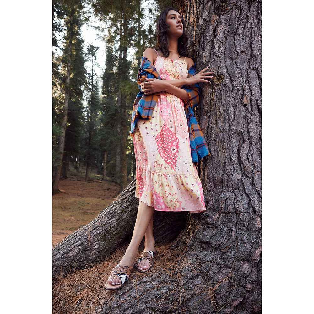 Myra Chappy Leather Slip-On Sandals for Women - Criss-cross Hairon & Tooled Leather Slides for Everyday Ranch Style