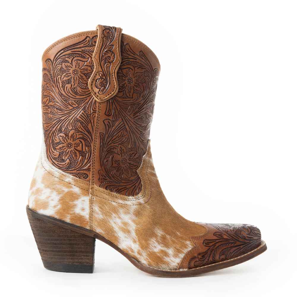 Myra Kelsey Anne Handtooled Leather Cowgirl Boots for Women – Hairon Finish, Pointed Toe, Rodeo Ready