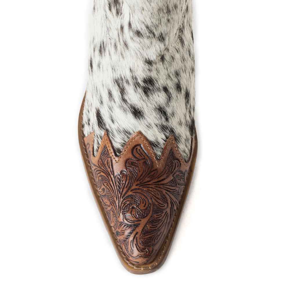 Myra Flossie Hairon Boots for Women - Mid Top Heels with Handtooled Details for Western Carnival Flair