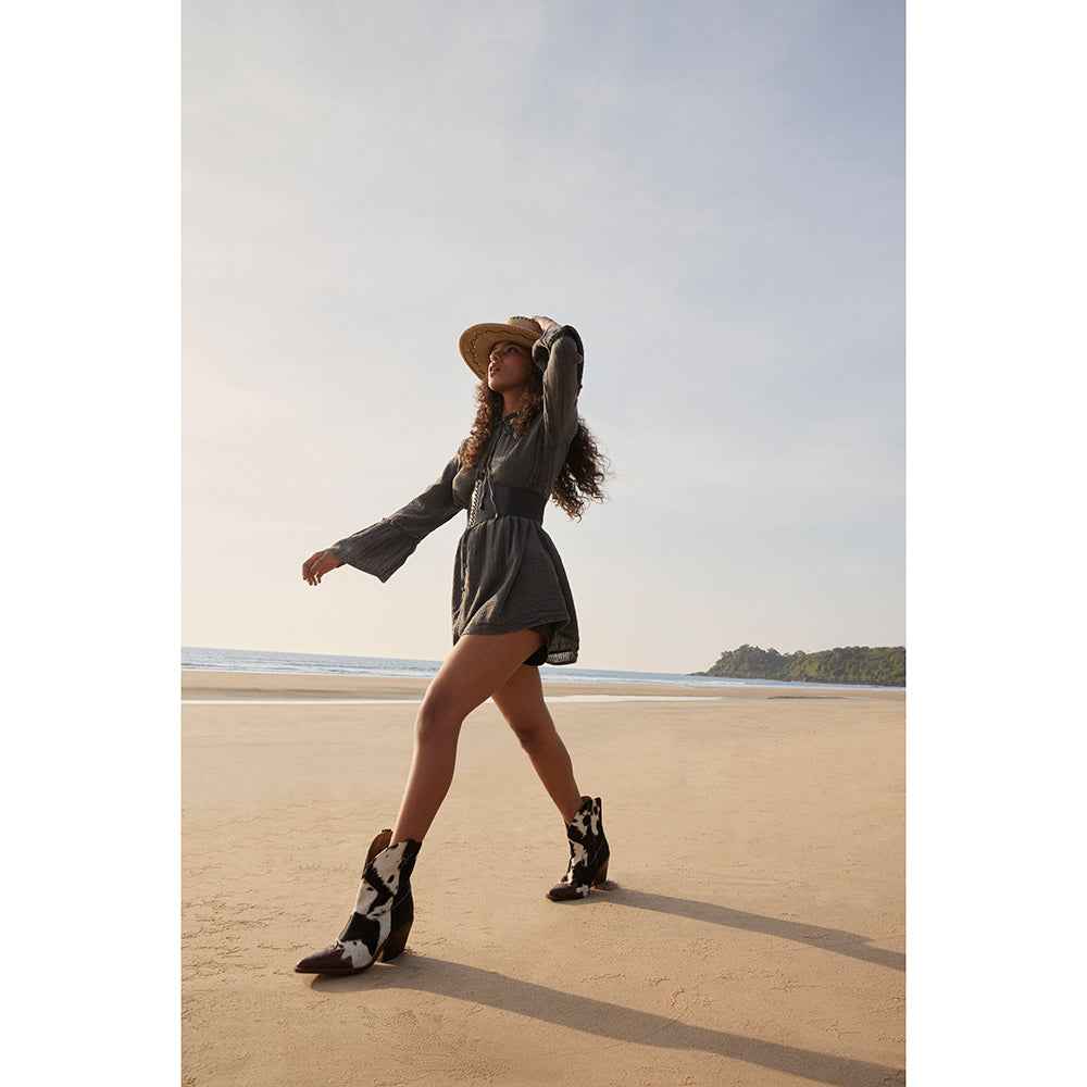 Myra Flossie Hairon Boots for Women - Mid Top Heels with Handtooled Details for Western Carnival Flair