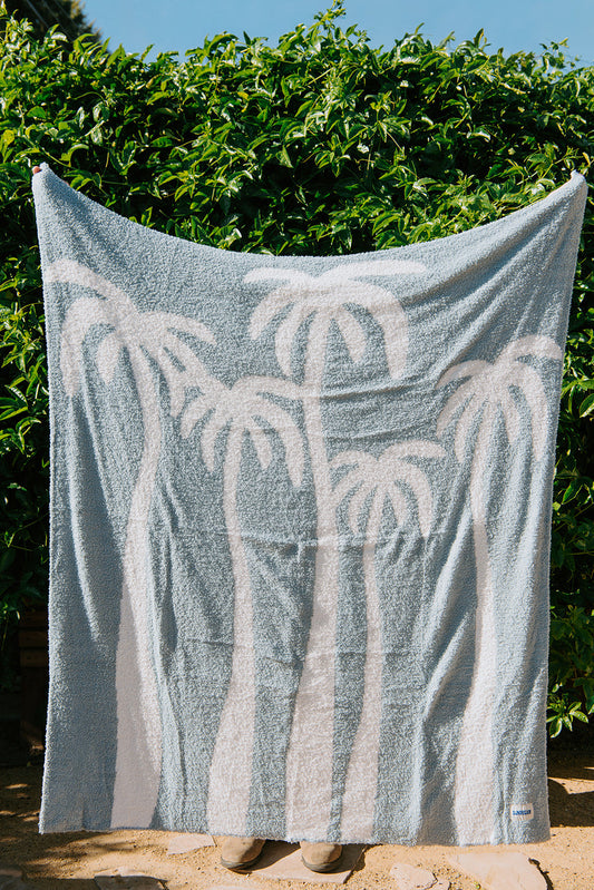 Dancing Palms Plush Throw - Chambray