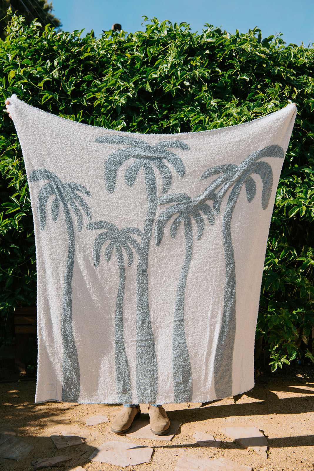 Dancing Palms Plush Throw - Chambray
