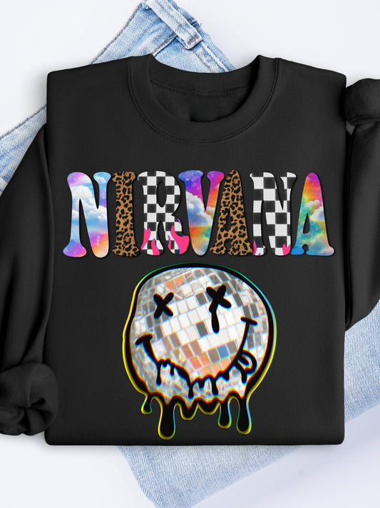Retro Rock Vibes Grunge Smiley Face Graphic Crewneck Sweatshirt