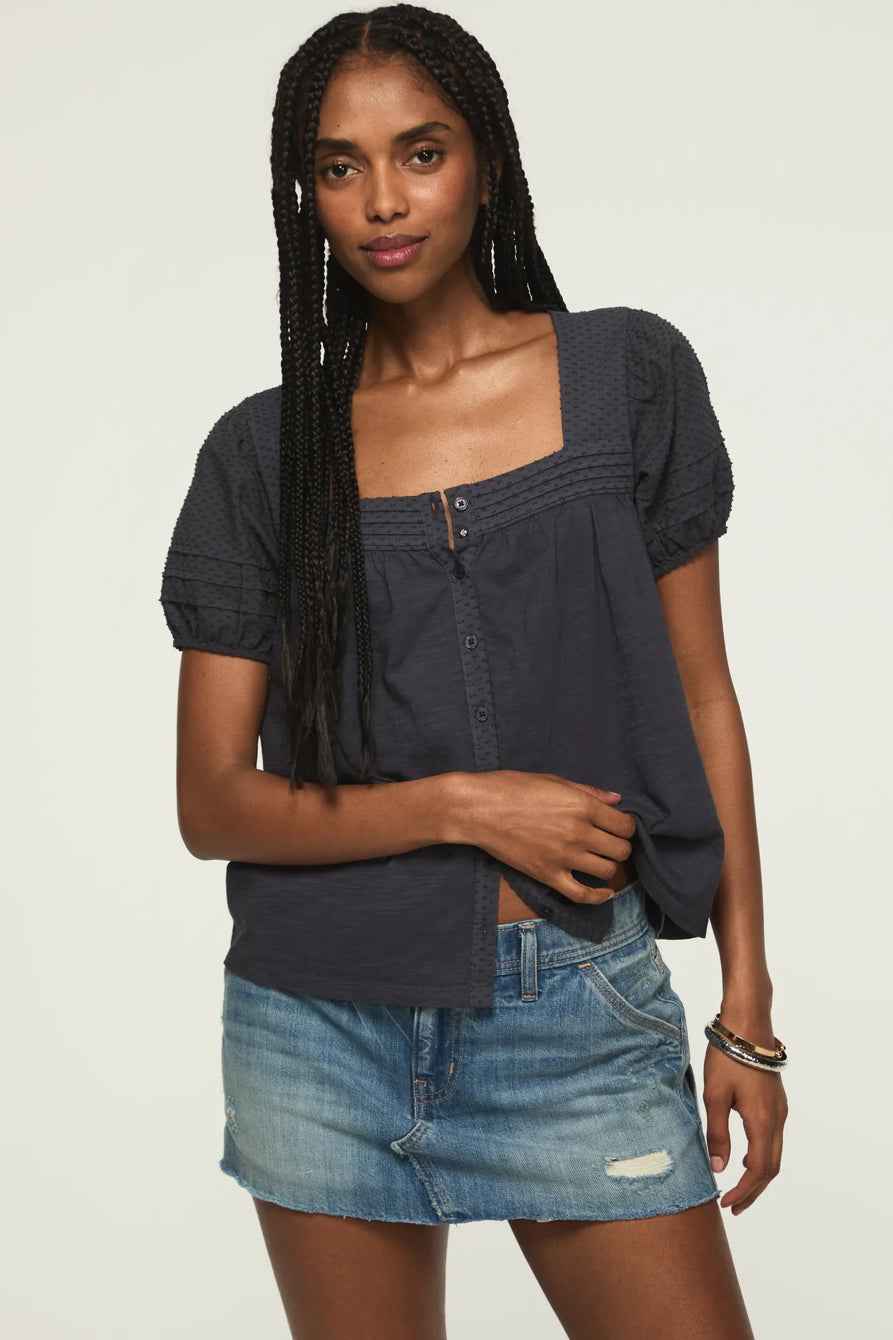 [147172-300] WOMENS LUCKY BRAND SHORT SLEEVE SQUARE NECK TOP - INDIA INK