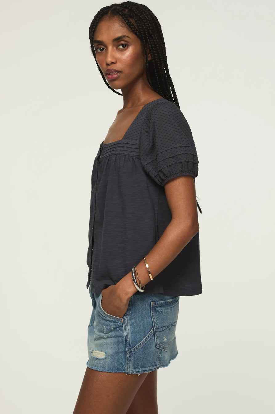 [147172-300] WOMENS LUCKY BRAND SHORT SLEEVE SQUARE NECK TOP - INDIA INK