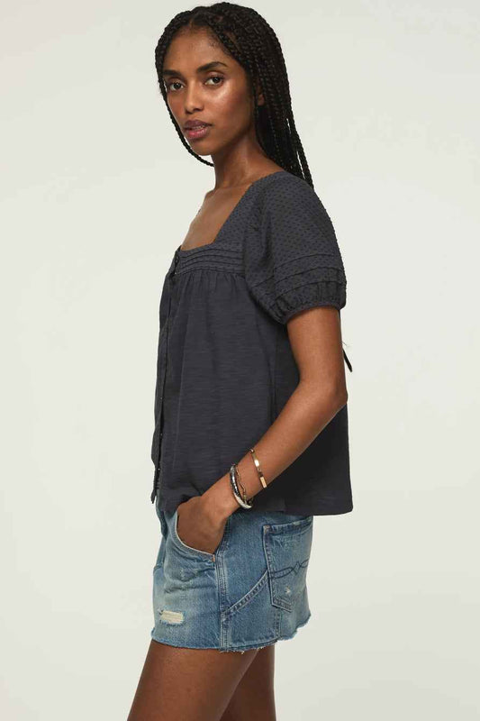 [147172-300] WOMENS LUCKY BRAND SHORT SLEEVE SQUARE NECK TOP - INDIA INK