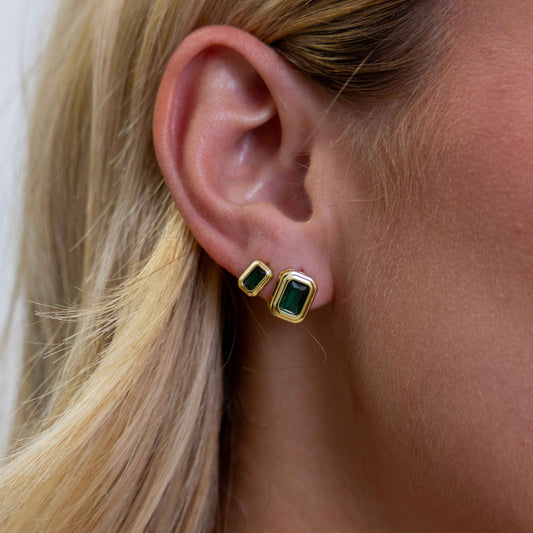 Clementine Emerald Bezel Studs