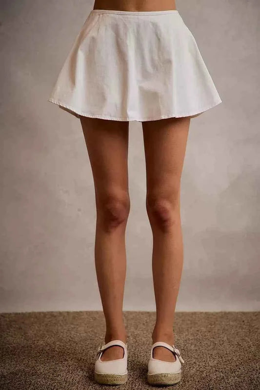 White Denim Bubble Skort with Smocked Back Waist by SO ME