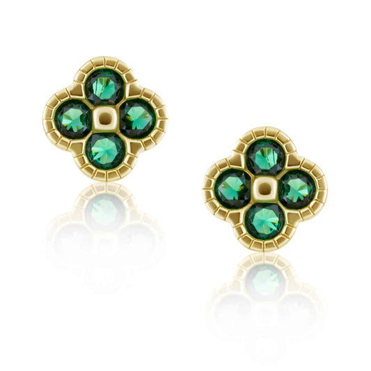 Gracie CZ Clover Studs Emerald