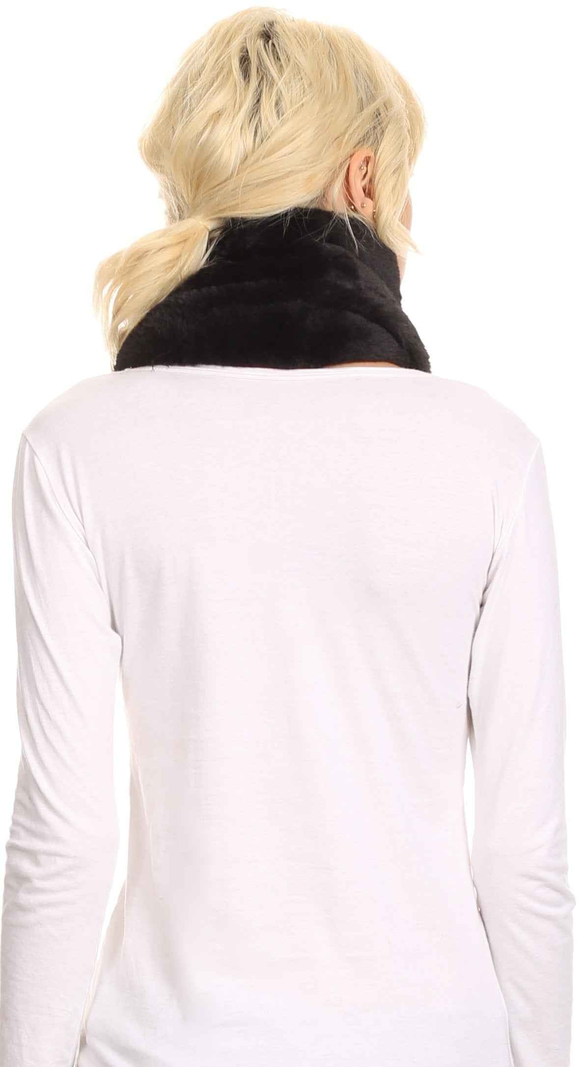 Sakkas Malen Long Rectangle Faux Fur Warm Soft Furry Wrap Around Loophole Scarf