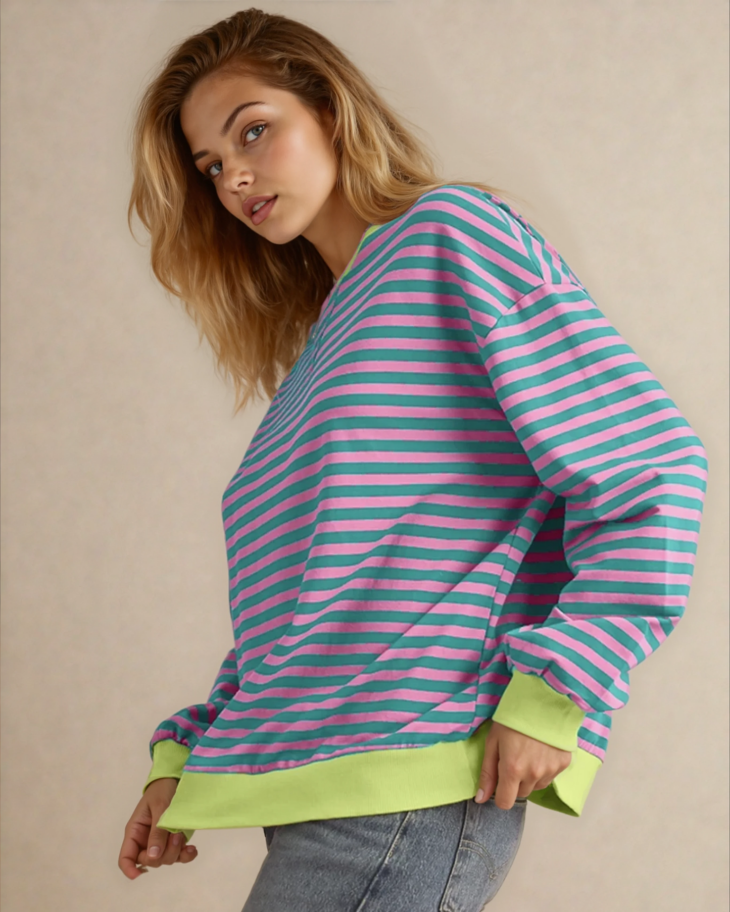 Cameron Oversized Sweatshirt - Pink\Green