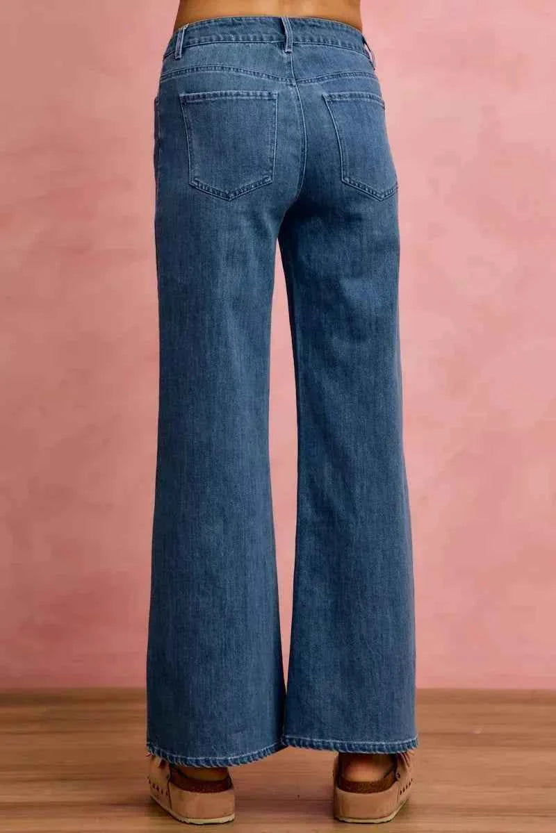 Seam Detail Mid Rise Stretch Denim Jeans by So Me