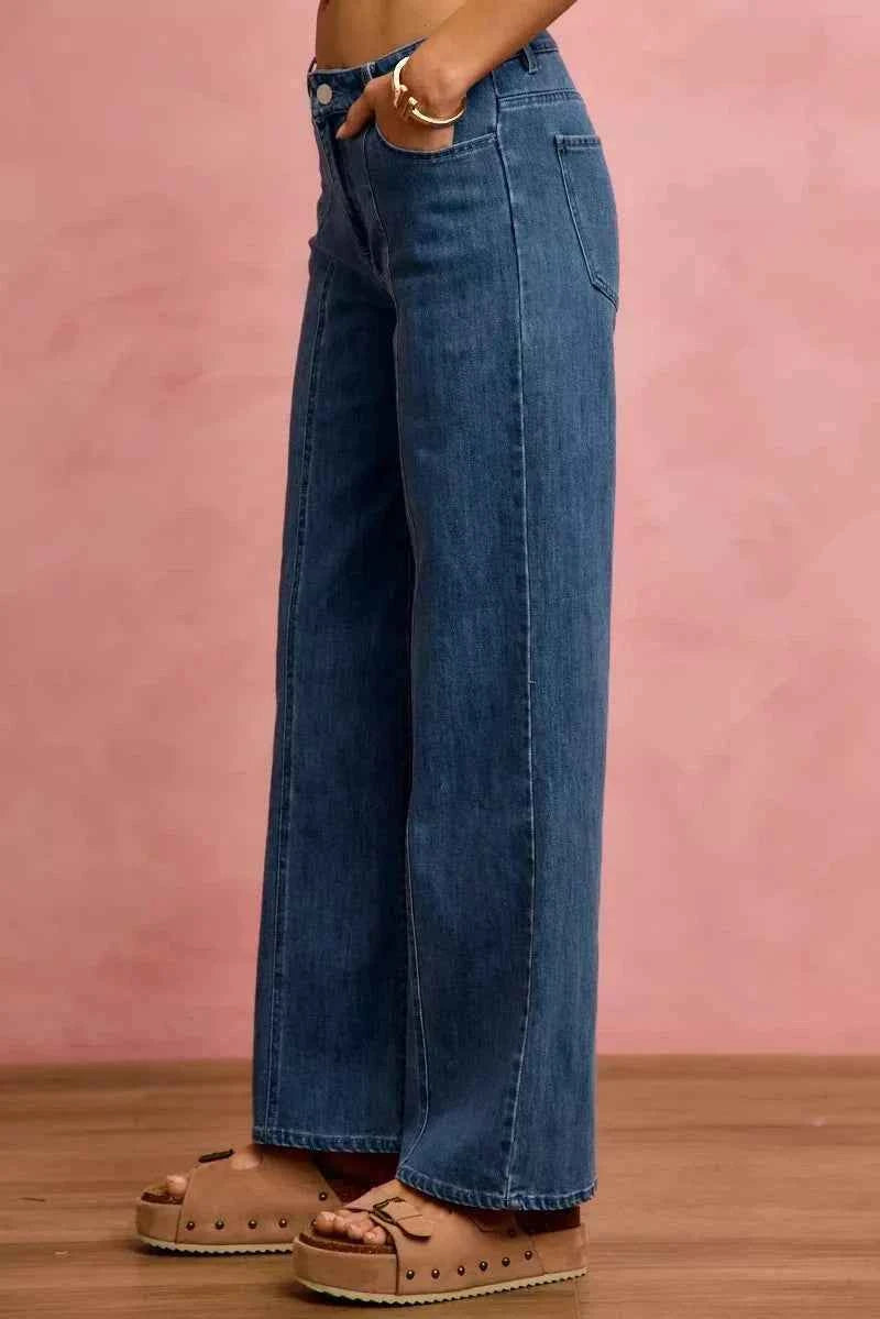 Seam Detail Mid Rise Stretch Denim Jeans by So Me