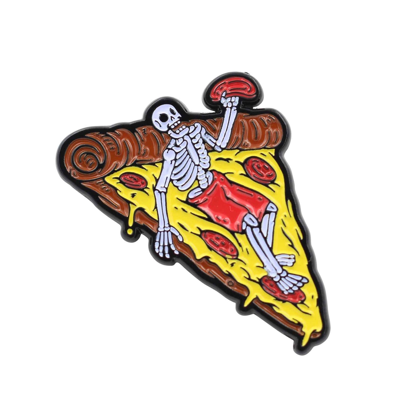 Skeleton Pizza Pin - Pepperoni Pizza Lovers Enamel Lapel Pin