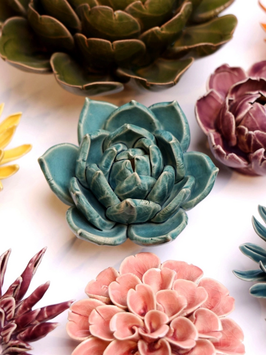 Ceramic Small Teal Succulent - Echeveria