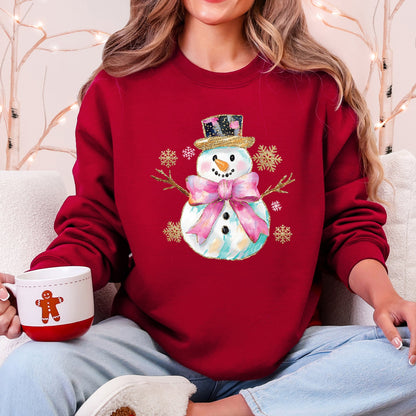 Snowman, Christmas, Snow, Bow, Ribbon Sweatshirt